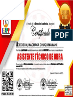 Certificado: Asistente Técnico de Obra Asistente Técnico de Obra