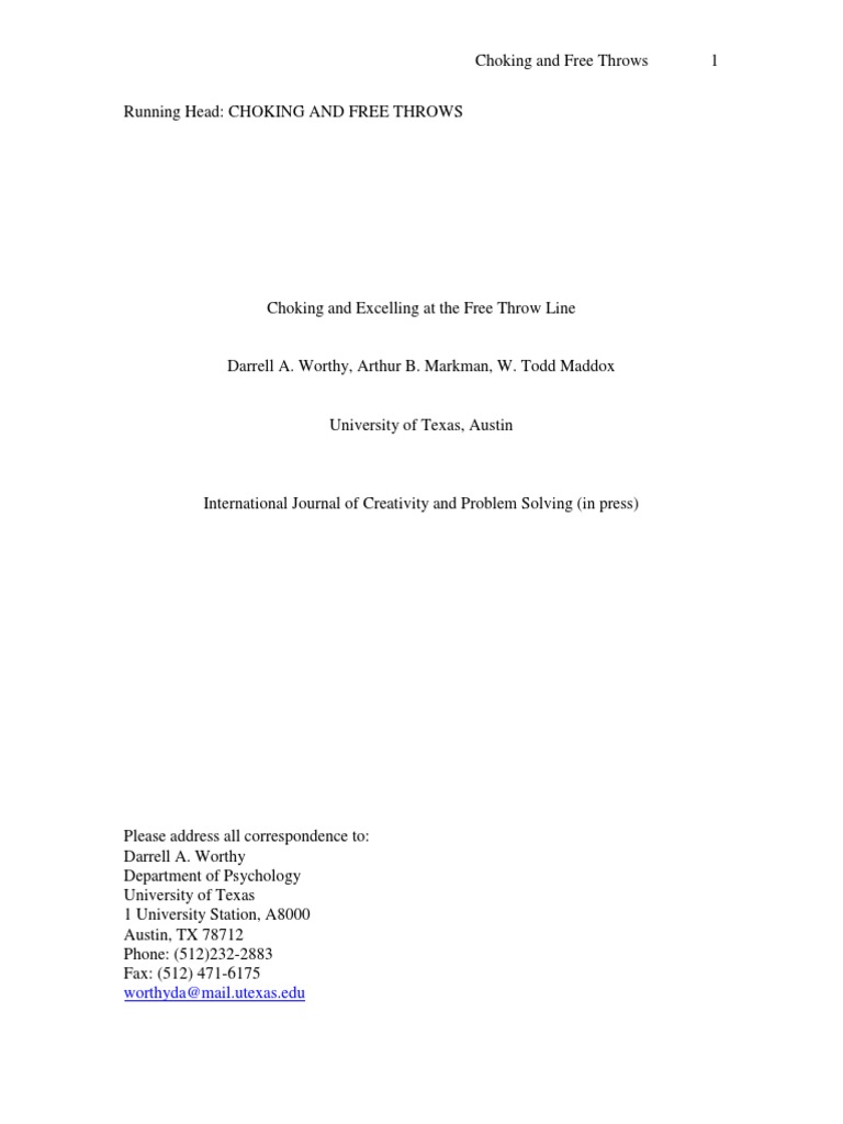 Choking and Excelling at The Free Throw Line PDF Psychology Attention
