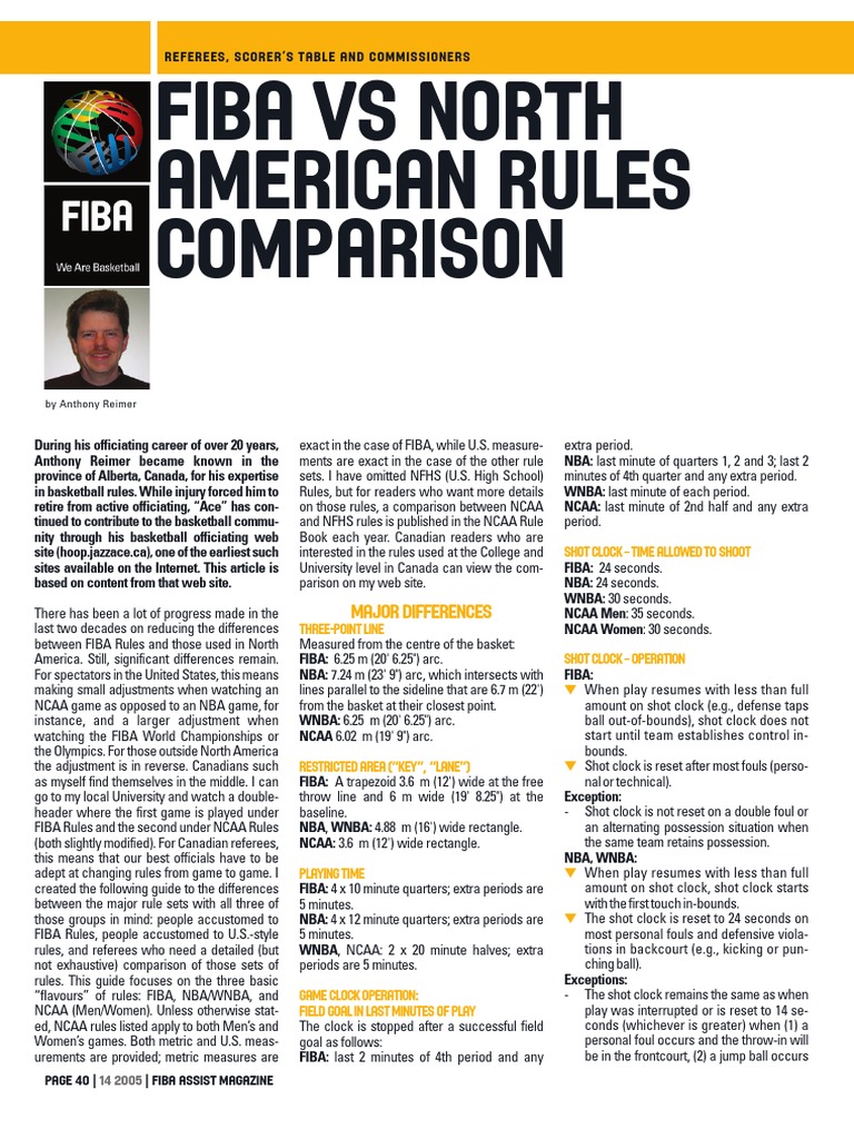 FIBA Vs North American Rules Comparison PDF Ball Games Sports