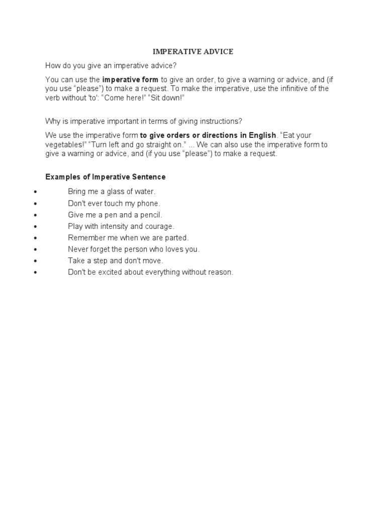 Understanding Imperative Advice | PDF