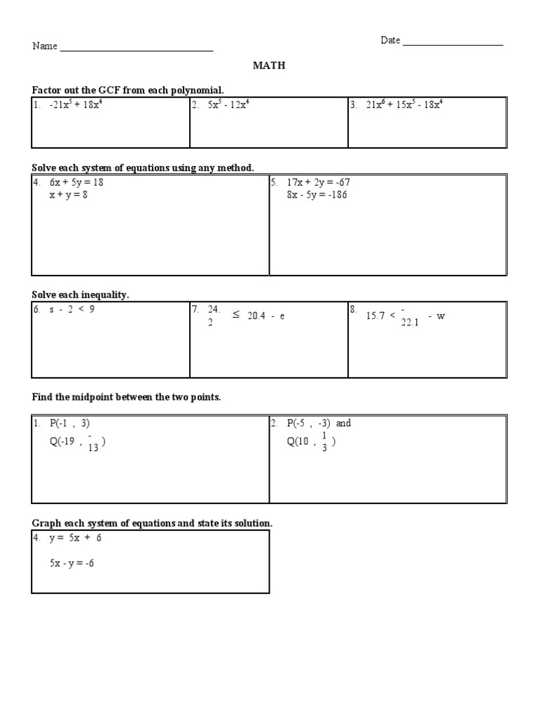 High School Math Practice Problems | PDF | Equations | Polynomial