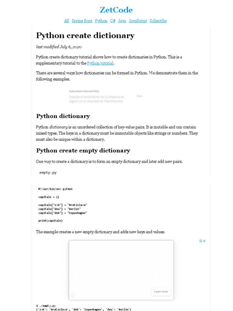 Python Create Dictionary - Creating Dictionaries in Python | PDF ...