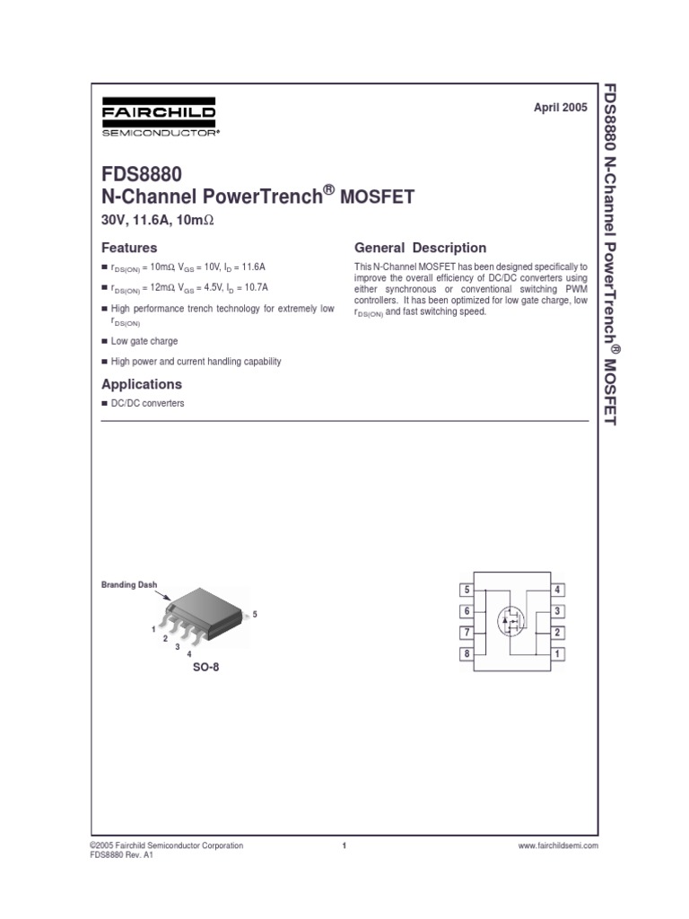 Fds8880 N-Channel Powertrench: Mosfet | PDF | Field Effect Transistor ...