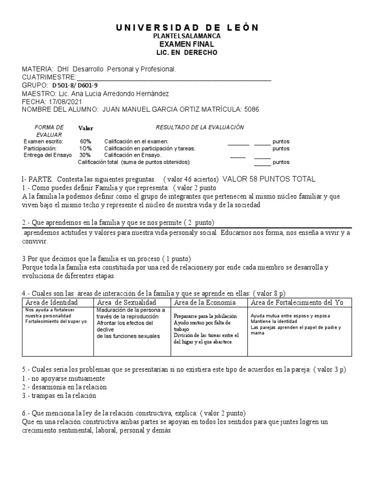 Final Desarrollo Personal y Profesional CONTESTADO | PDF | Prueba ...