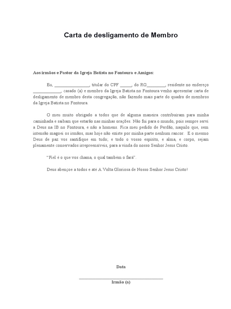 Carta de Desligamento de Membro  PDF