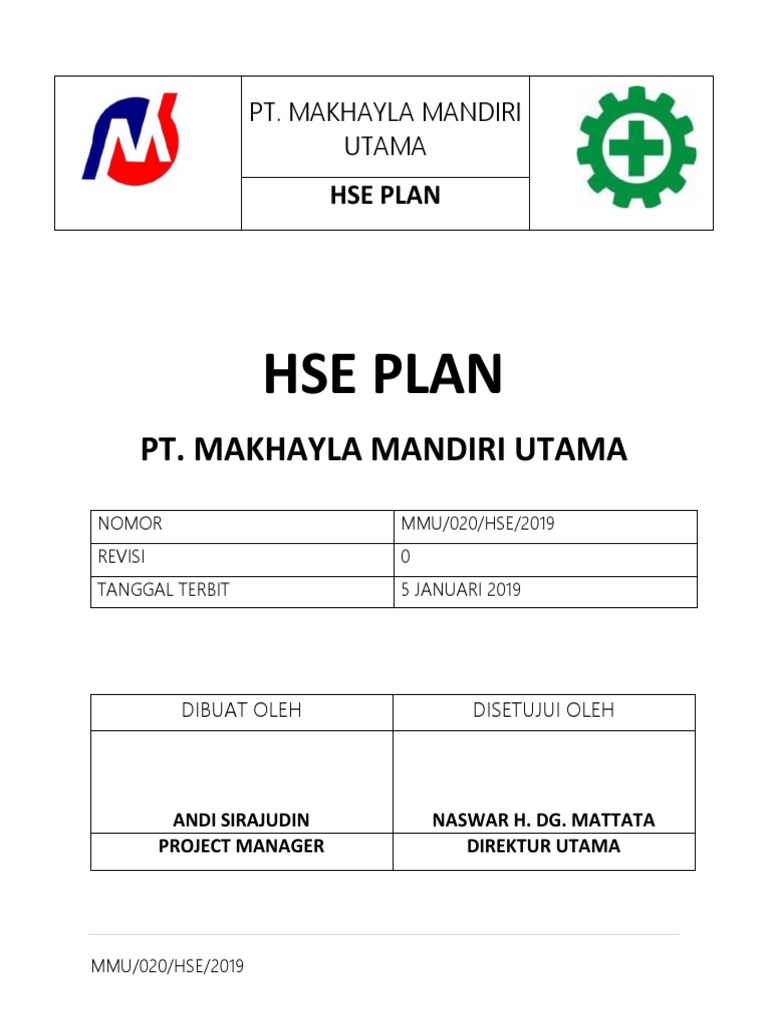 Cover HSE PLan PT - Makhayla Mandiri Utama | PDF