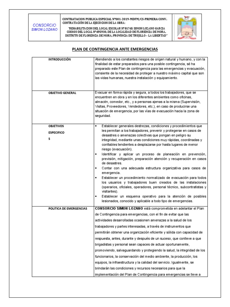 Plan de Contingencia Ante Emergencias | PDF | La seguridad