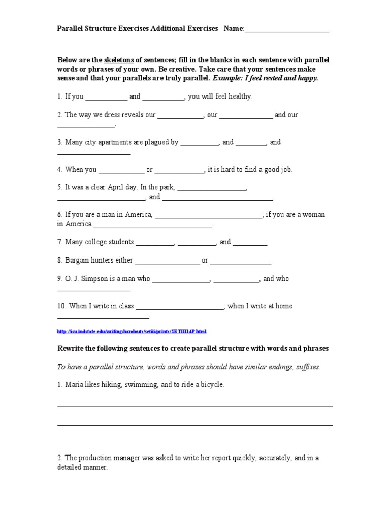 Parallel Structure Exercises II | PDF | Sentence (Linguistics) | Phrase