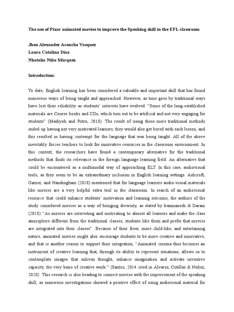 Enhancing EFL Speaking with Pixar Movies | PDF | English As A Second Or ...