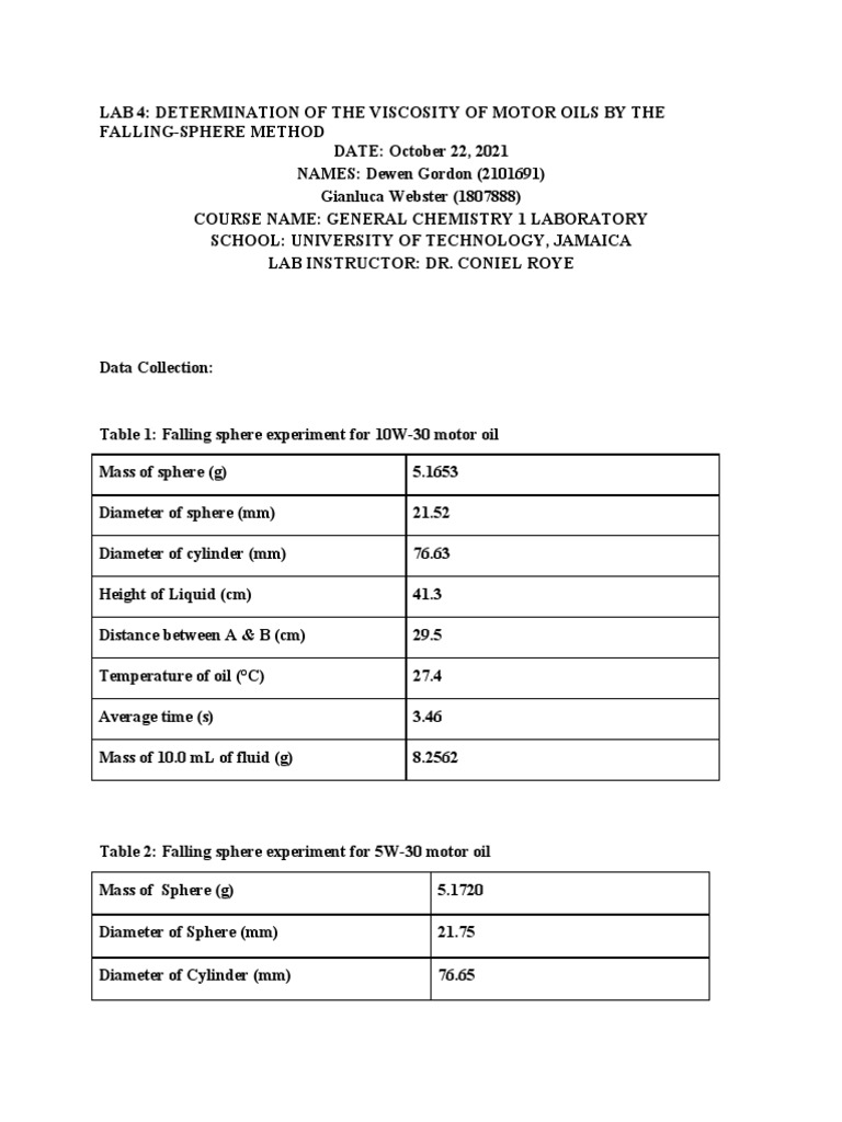 Chem Lab 8 PDF Density Motor Oil