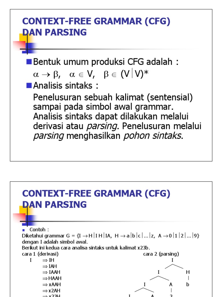 Context-Free Grammar (CFG) Dan Parsing: Parsing Parsing Pohon Sintaks | PDF