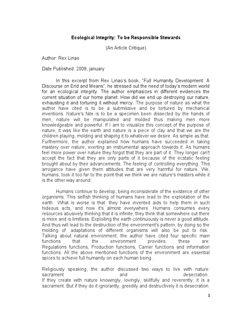 Ecological Integrity and Human Impact | PDF | Nature | Ecology