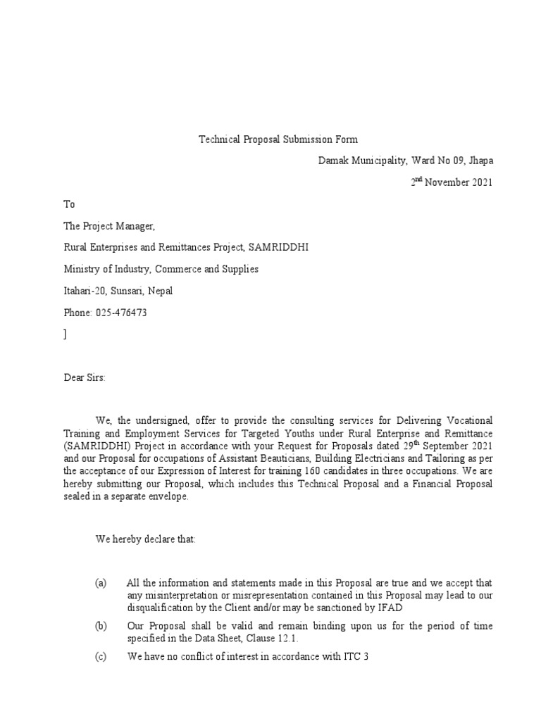 Technical Proposal Submission Form PDF Justice Business Law