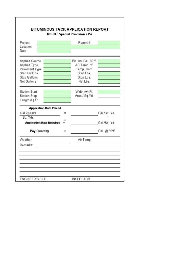 Bituminous Tack Application Report: Mndot Special Provision 2357 ...