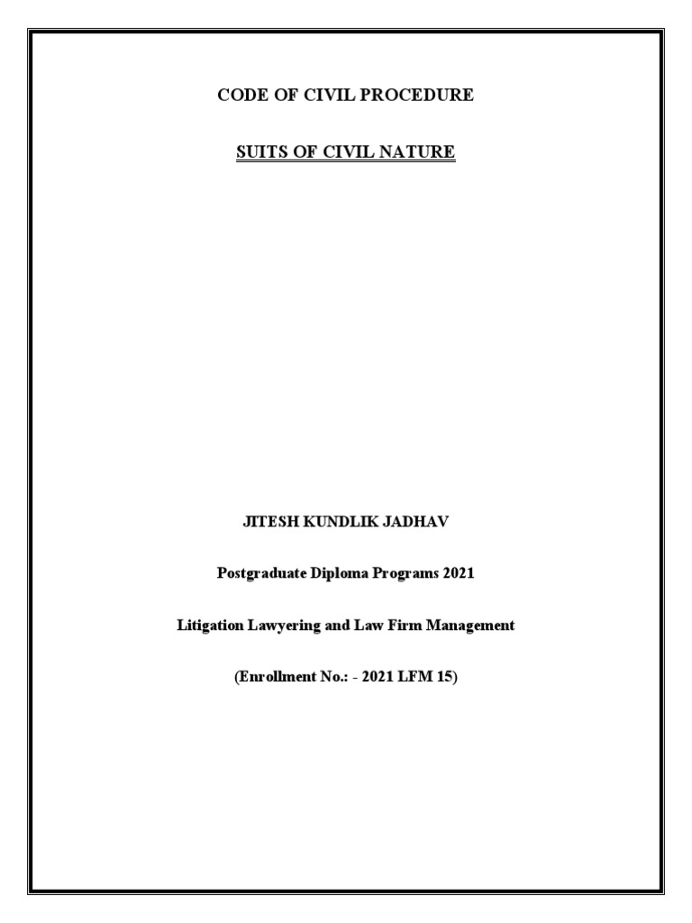 Code of Civil Procedure Suits of Civil Nature | PDF | Jurisdiction ...