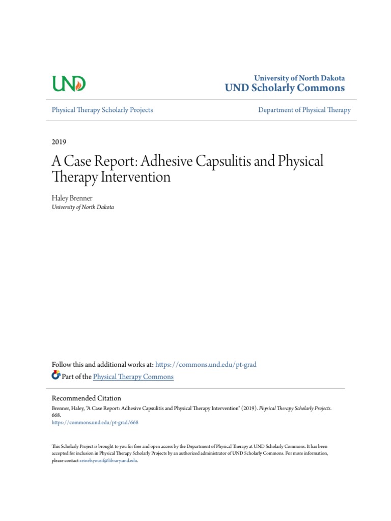 A Case Report Adhesive Capsulitis and Physical Therapy Intervent PDF Anatomical Terms Of