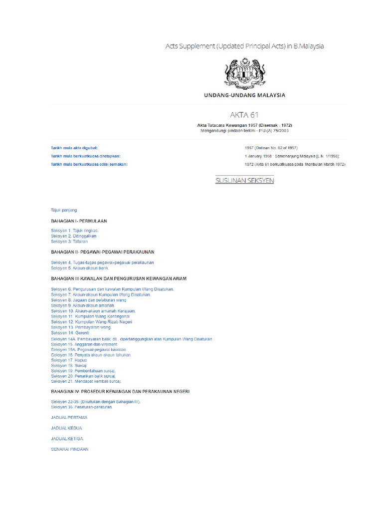 I Akta Tatacara Kewangan 1957 Akta 61 Pdf Pdf