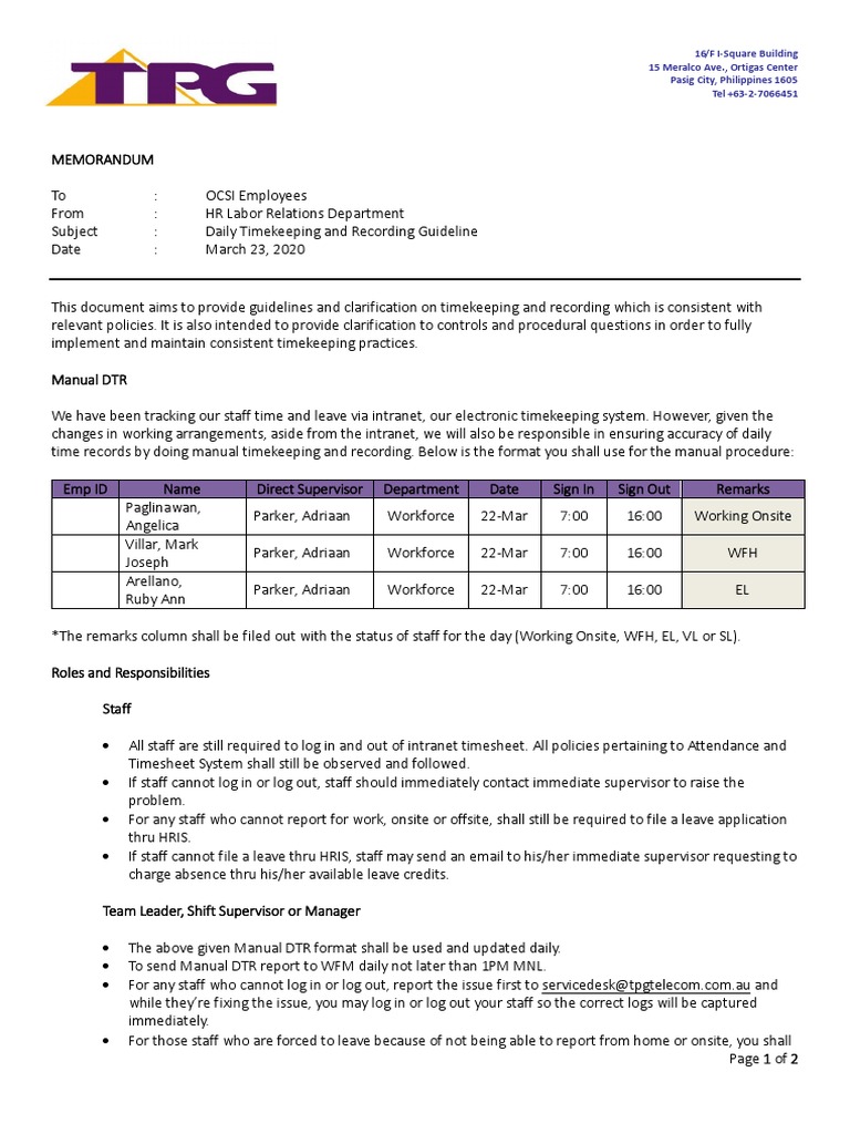 Daily Timekeeping Guidelines for Employees | PDF | Government