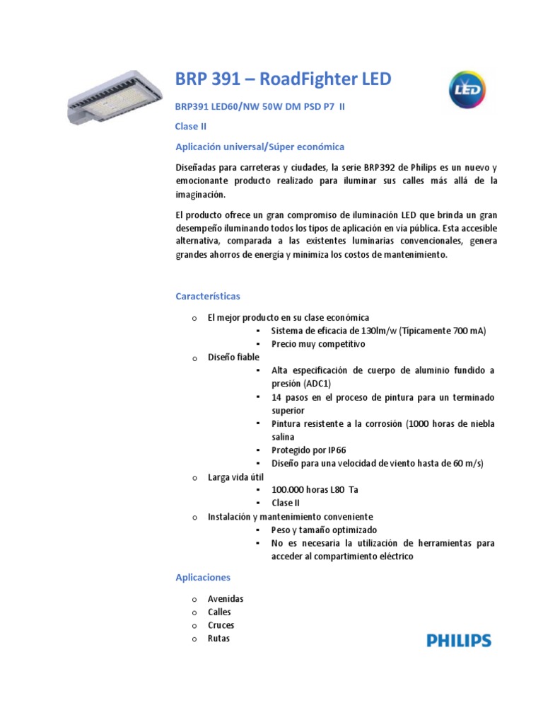 BRP 391 - Roadfighter Led: Brp391 Led60/Nw 50W DM PSD P7 Ii Clase Ii ...