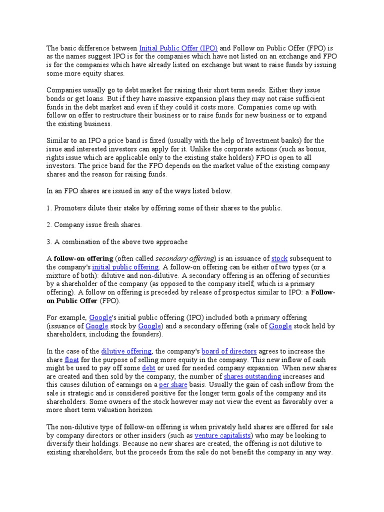 IPO vs FPO: Key Differences Explained | PDF | Initial Public Offering ...