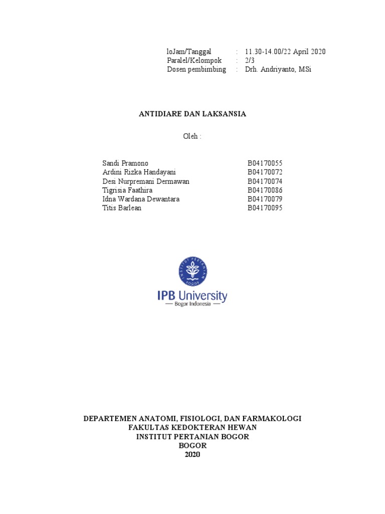 Laporan Praktikum Laksansia Dan Antidiare - Kelompok 3 - Paralel 2 | PDF