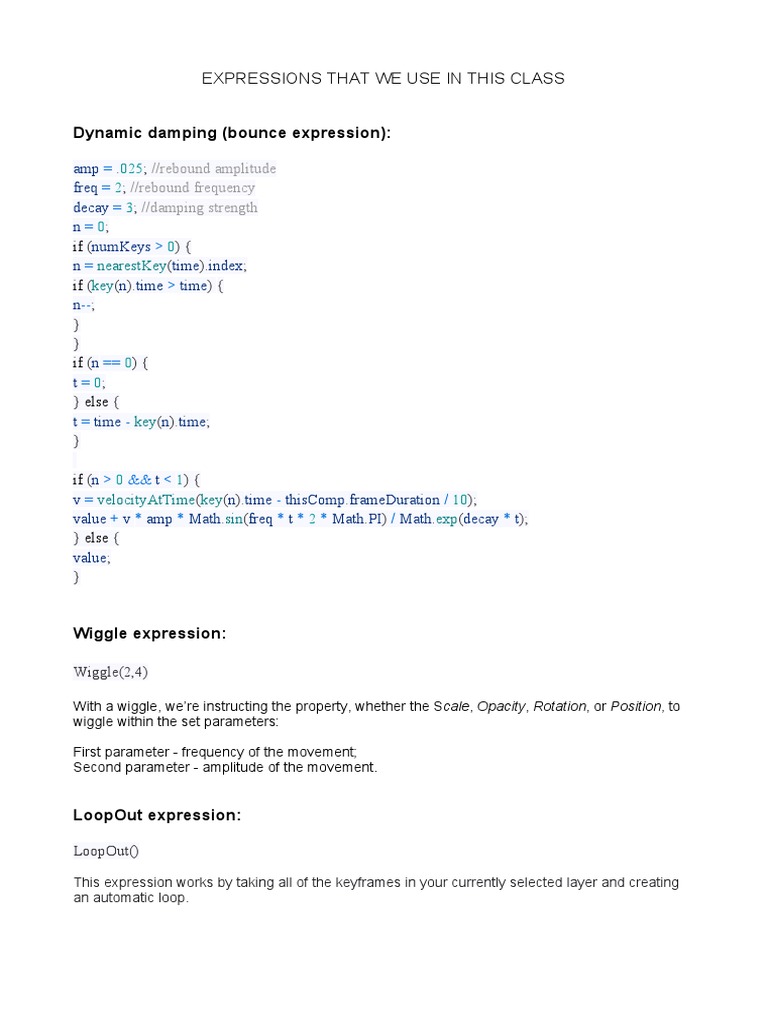 Dynamic Damping (Bounce Expression) Expressions That We Use in This