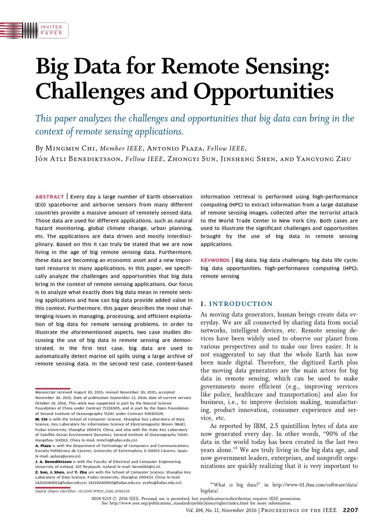 Big Data For Remote Sensing: Challenges and Opportunities | PDF | Big ...