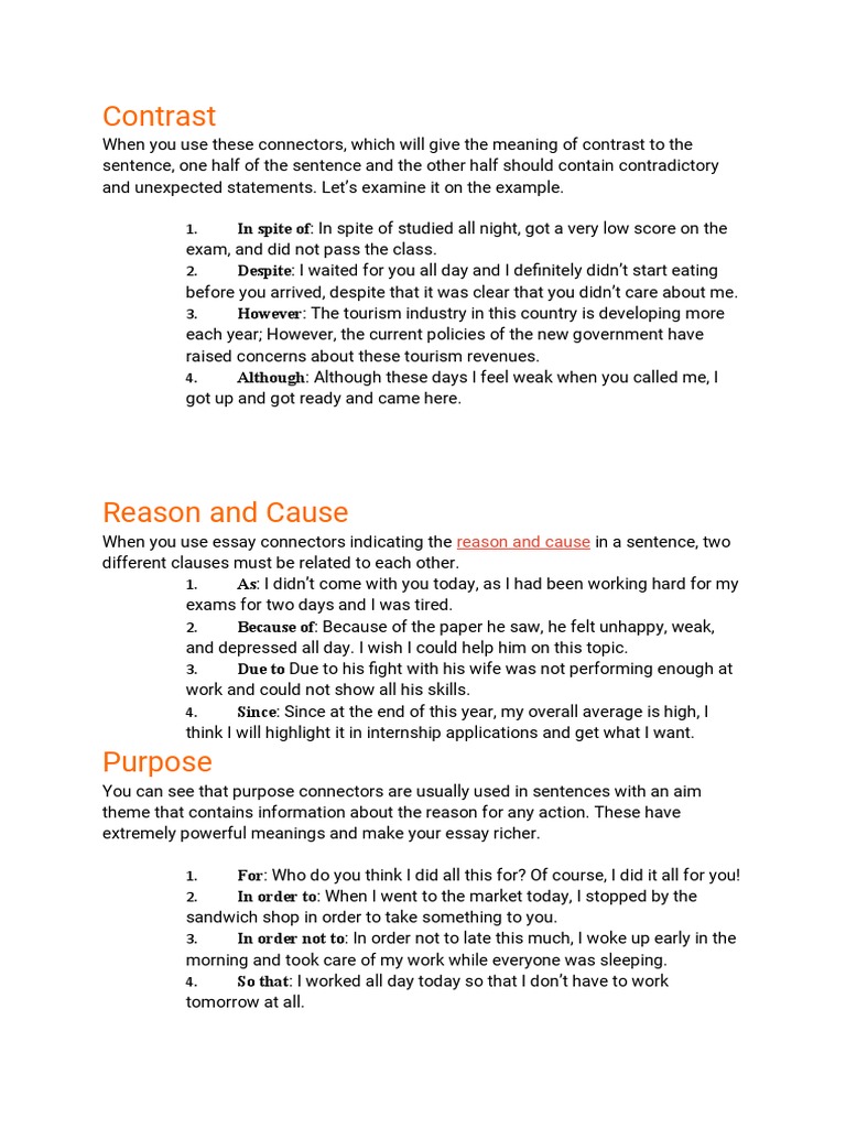 Essay Connectors PDF Sentence (Linguistics) Essays