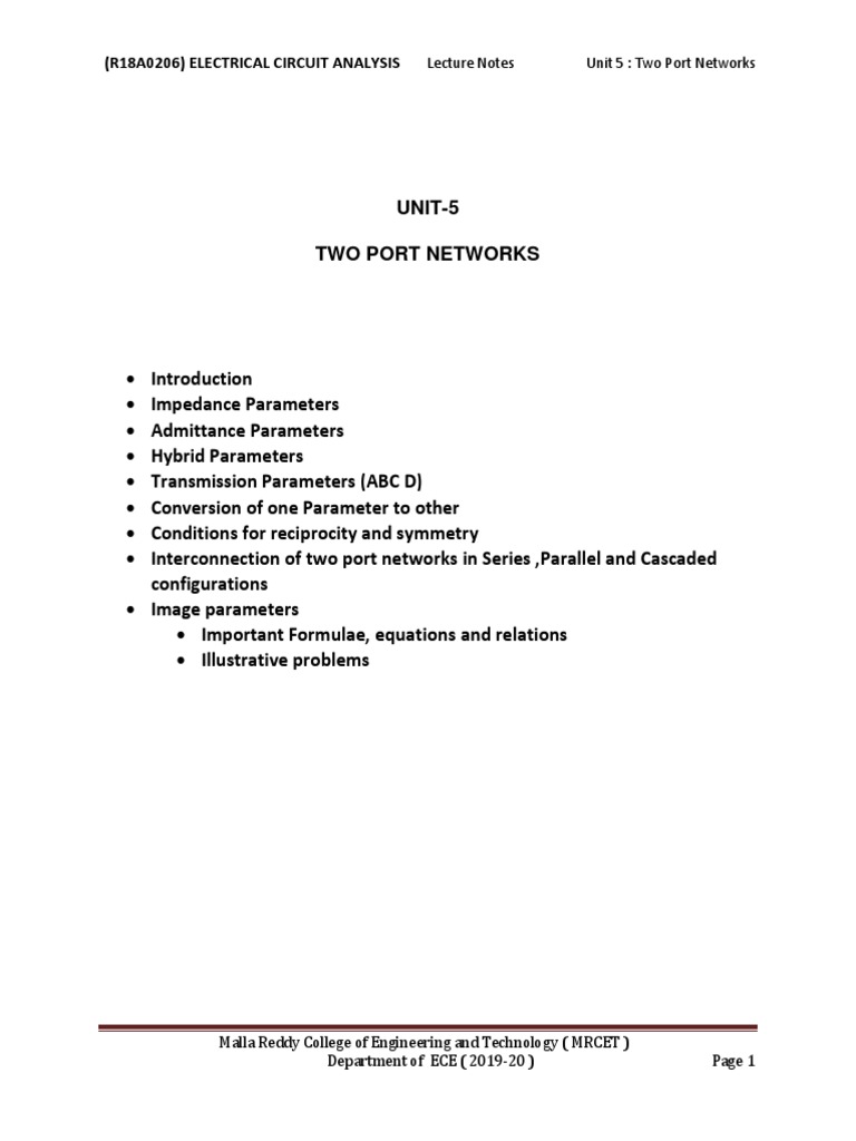 Two-Port Network Analysis Guide | PDF | Network Analysis (Electrical ...