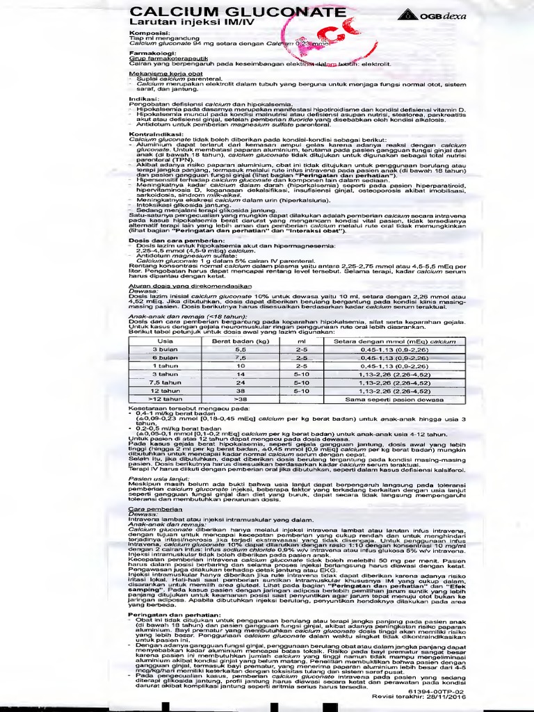 Dosis dan Pemberian Calcium Gluconate | PDF