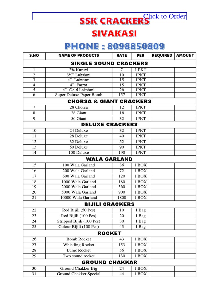 SSK Crackers Price List 2021 PDF