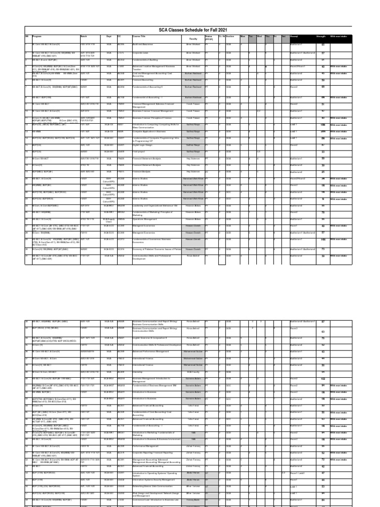 Fall 2021 SCA Classes Schedule | PDF | Business | Economies