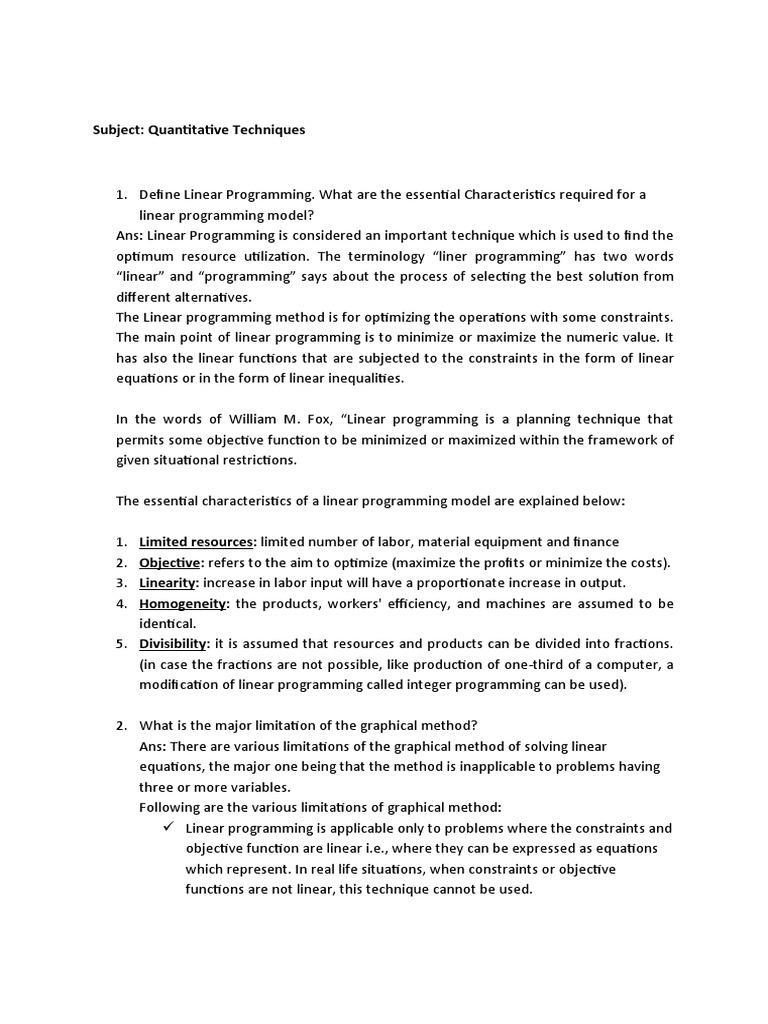 Quantitative Techniques - 5. | PDF | Linear Programming | Mathematical ...
