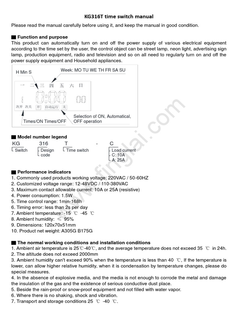 KG316T Time Switch Manual PDF Power Supply Electrical Wiring