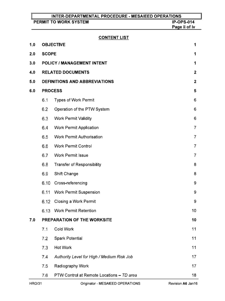 PTW Procedure For Contractors | PDF