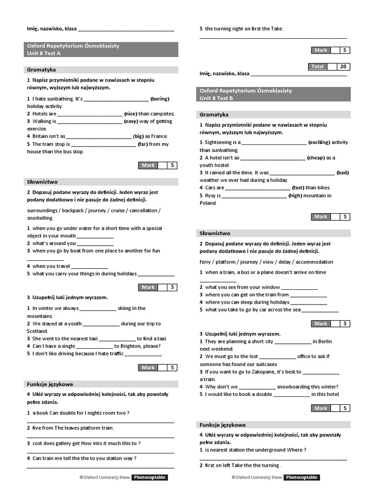 Test Z Angielskiego Klasa 8 Unit 1