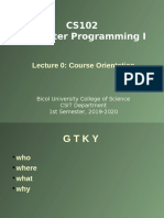 CS102 Computer Programming I: Lecture 0: Course Orientation