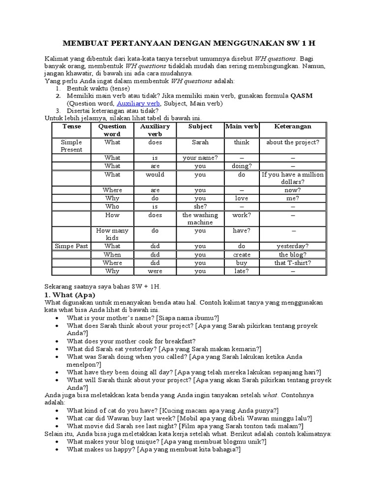 Contoh WH Questions dalam Bahasa Inggris | PDF