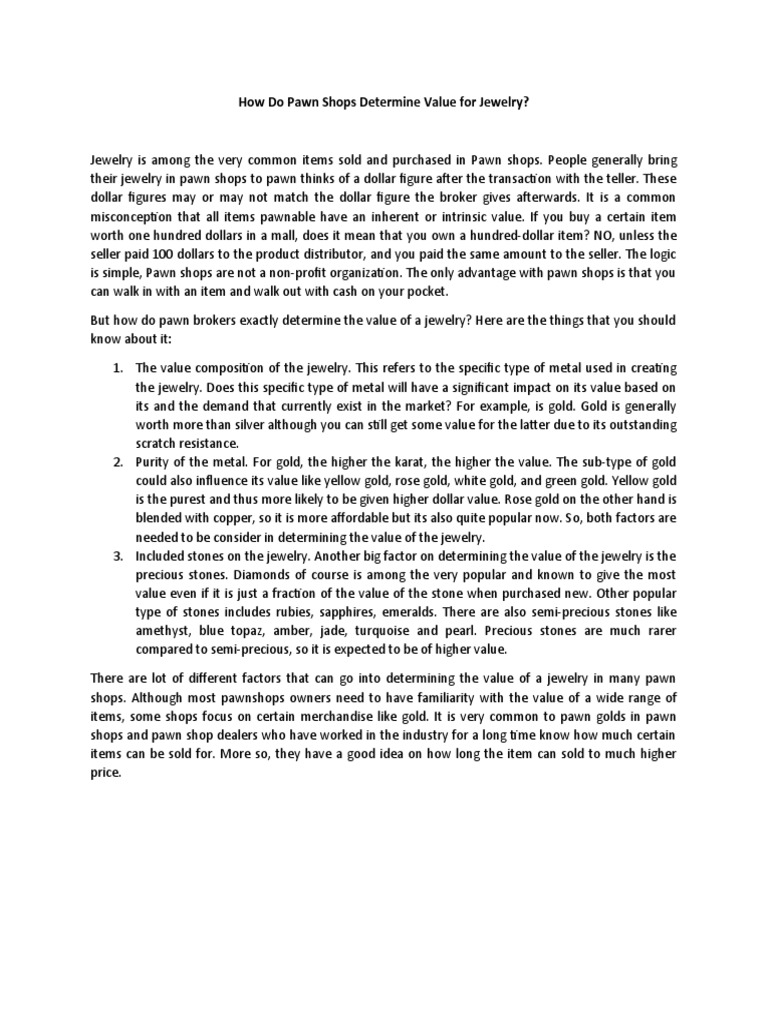 How Do Pawn Shops Determine Value For Jewelry Download Free PDF