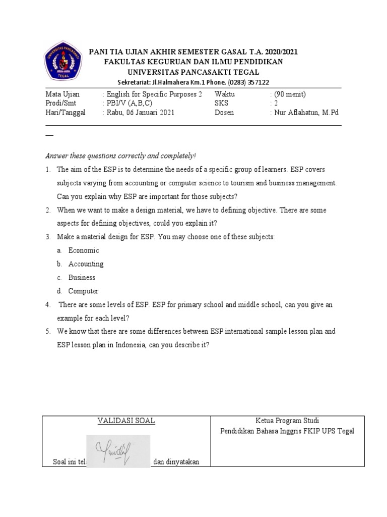 ESP 2 Final Term Exam (Valdo Varelleo Zulla 1619500066) | PDF ...