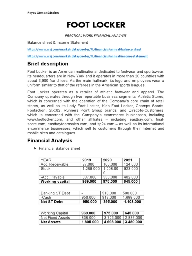 FOOT LOCKER Financial Analysis PDF Working Capital Debt