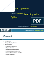 Learning With Python: TOPIC: ML Algorithms