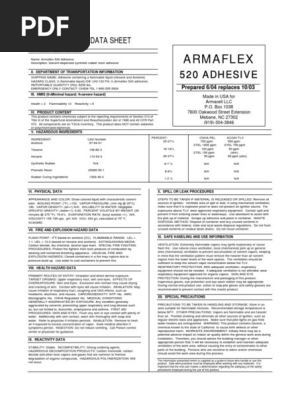 Armaflex Adhesive 520 MSDS Front Page