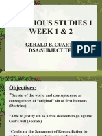 Religious Studies 1 Week 1 & 2: Gerald B. Cuarto Cruz Dsa/Subject Teacher