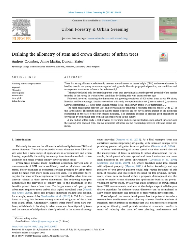 Defining The Allometry of Stem and Crown Diameter or Urban Trees | PDF ...