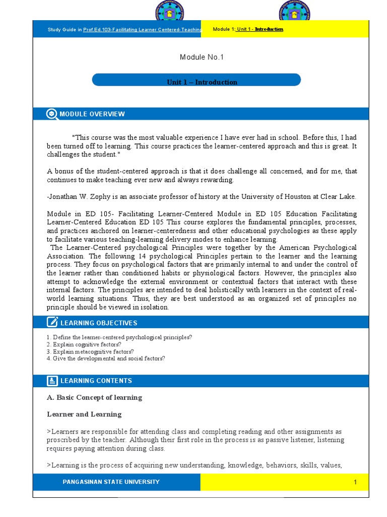 Unit 1 - Introduction: Module Overview | PDF | Learning | Motivation