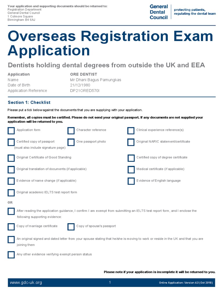 Overseas Registration Exam Application Dentists Holding Dental Degrees From Outside The UK and