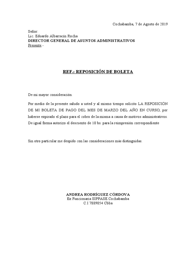 Carta Reposicion de Boleta | PDF