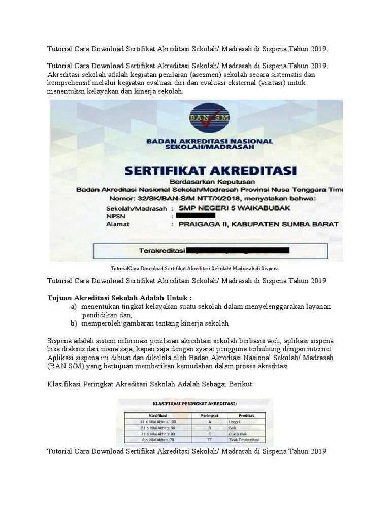 Download Sertifikat Akreditasi Sekolah Tk