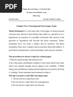 Chapter Two: Choosing and Narrowing A Topic Thesis Statement: It Is The Main Idea of The Paper As Doing Research